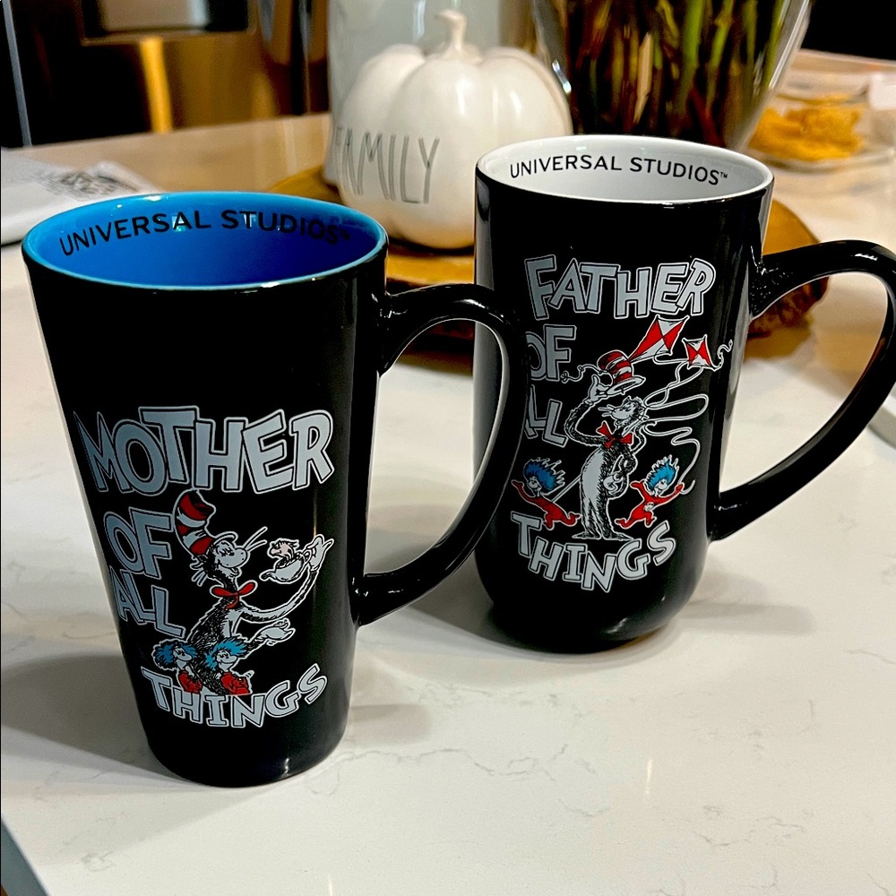 Dr.Seuss Black Mug with Iconic Hat Design.Set of 2 .Father 18 oz.Mother 16 oz